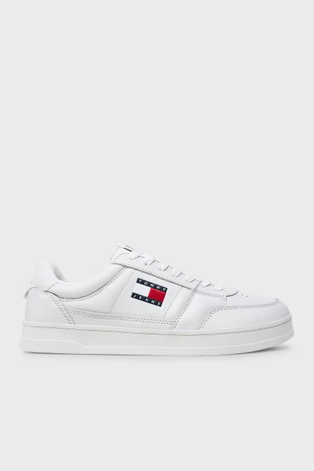 Tommy Jeans Logolu Deri Sneaker Erkek Ayakkabı EM0EM01574 YBL BEYAZ - Tommy Hilfiger