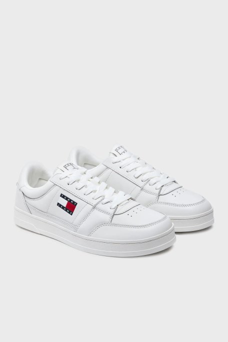 Tommy Jeans Logolu Deri Sneaker Erkek Ayakkabı EM0EM01574 YBL BEYAZ - Tommy Hilfiger (1)