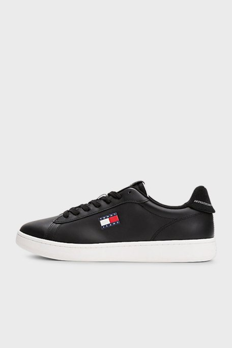 Tommy Jeans Logolu Deri Sneaker Erkek Ayakkabı EM0EM01596 BDS SİYAH - Tommy Jeans (1)
