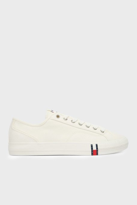 Tommy Jeans Logolu Kanvas Sneaker Erkek Ayakkabı EM0EM01674 YBL BEYAZ - Tommy Jeans