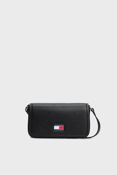 Tommy Jeans Logolu Kapaklı Çapraz Askılı Bayan Çanta AW0AW17553 BDS SİYAH - Tommy Jeans