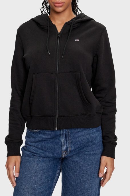 Tommy Jeans Logolu Pamuklu Regular Fit Kapüşonlu Bayan Sweat DW0DW19729 BDS SİYAH - Tommy Jeans