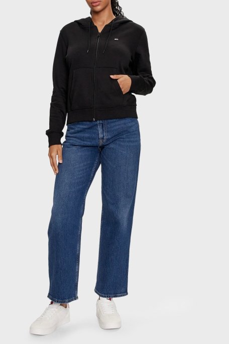 Tommy Jeans Logolu Pamuklu Regular Fit Kapüşonlu Bayan Sweat DW0DW19729 BDS SİYAH - Tommy Jeans (1)