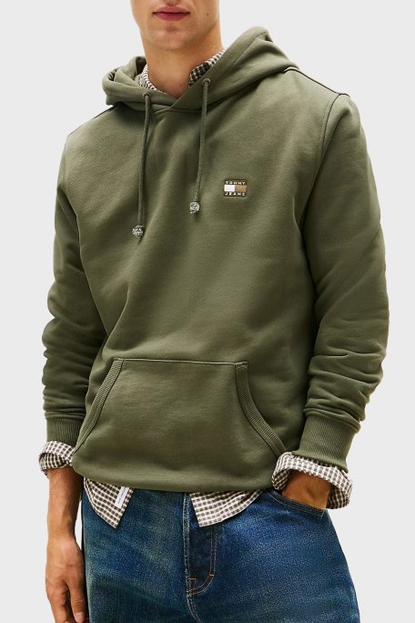 Tommy Jeans Logolu Pamuklu Regular Fit Kapüşonlu Erkek Sweat DM0DM20258 0H7 KOYU YEŞİL - Tommy Jeans