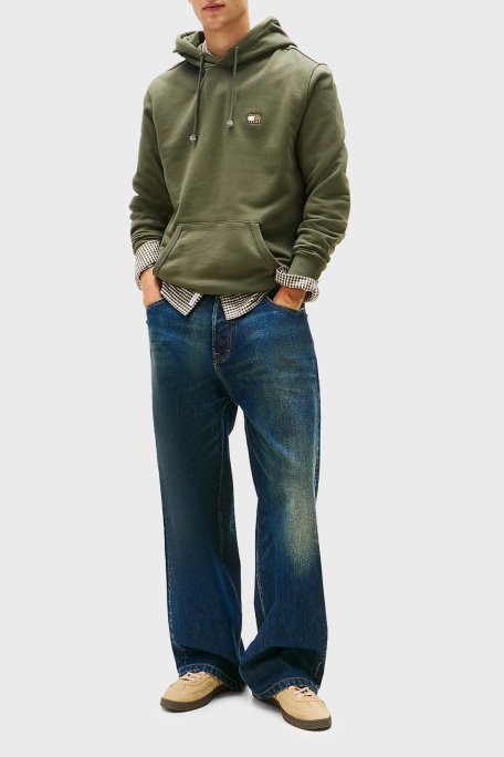 Tommy Jeans Logolu Pamuklu Regular Fit Kapüşonlu Erkek Sweat DM0DM20258 0H7 KOYU YEŞİL - Tommy Jeans (1)