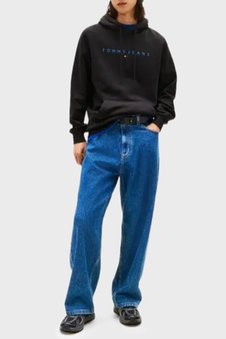 Tommy Jeans Logolu Pamuklu Regular Fit Kapüşonlu Polar Erkek Sweat DM0DM20746 0GK SİYAH - Tommy Jeans (1)