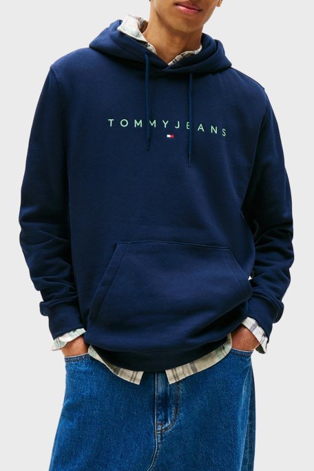 Tommy Jeans Logolu Pamuklu Regular Fit Kapüşonlu Polar Erkek Sweat DM0DM20746 0GY LACİVERT - Tommy Jeans