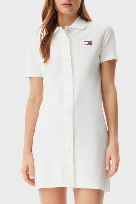 Tommy Jeans Logolu Pamuklu Regular Fit Polo Yaka Mini Boy Bayan Elbise DW0DW20302 YBL BEYAZ - Tommy Jeans