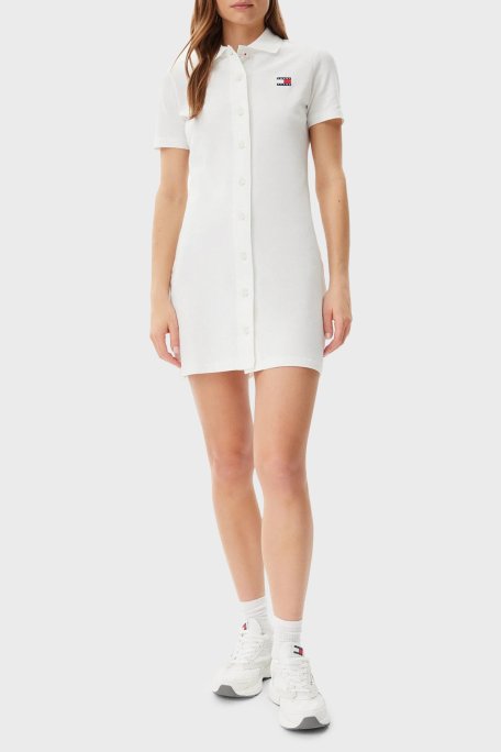 Tommy Jeans Logolu Pamuklu Regular Fit Polo Yaka Mini Boy Bayan Elbise DW0DW20302 YBL BEYAZ - Tommy Jeans (1)