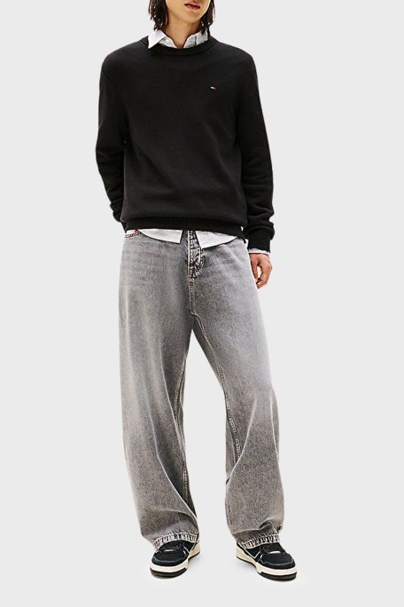 Tommy Jeans Logolu Pamuklu Slim Fit Bisiklet Yaka Örme Erkek Kazak DM0DM21787 BDS SİYAH - Tommy Jeans (1)