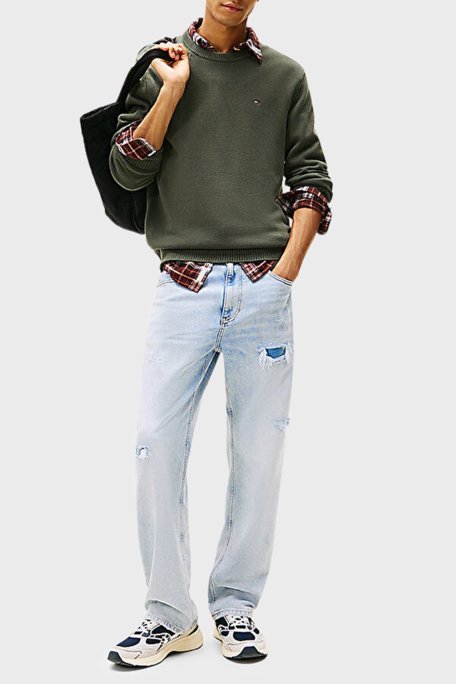 Tommy Jeans Logolu Pamuklu Slim Fit Bisiklet Yaka Örme Erkek Kazak DM0DM21787 MRH KOYU YEŞİL - Tommy Jeans (1)