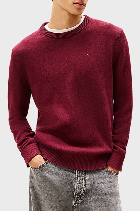 Tommy Jeans Logolu Pamuklu Slim Fit Bisiklet Yaka Örme Erkek Kazak DM0DM21787 XIU KIRMIZI - Tommy Jeans