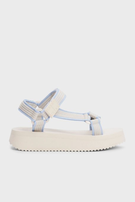 Tommy Jeans Logolu Platform Taban Cirtlı Kadın Sandalet EN0EN02747 ACG BEJ - Tommy Jeans