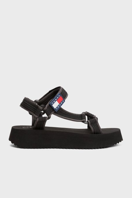 Tommy Jeans Logolu Platform Taban Cirtlı Bayan Sandalet EN0EN02747 BDS SİYAH - Tommy Jeans