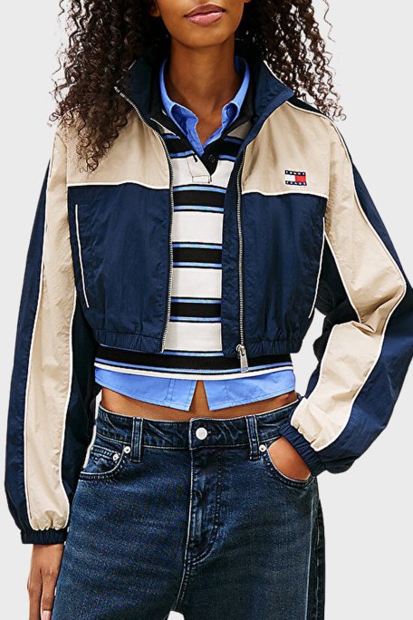 Tommy Jeans Logolu Regular Fit Dik Yaka Crop Kadın Mont DW0DW22055 C1G LACİVERT - Tommy Jeans