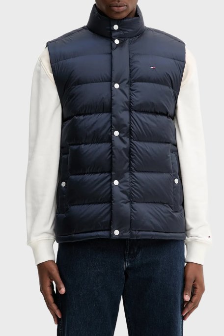 Tommy Jeans Logolu Regular Fit Dik Yaka Kapitoneli Şişme Erkek Yelek DM0DM21777 C1G LACİVERT - Tommy Jeans