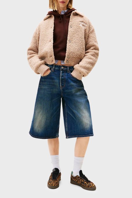 Tommy Jeans Logolu Relaxed Fit Teddy Bomber DW0DW21666GUQ Bayan Ceket DW0DW21666 GUQ KAHVE - Tommy Jeans (1)