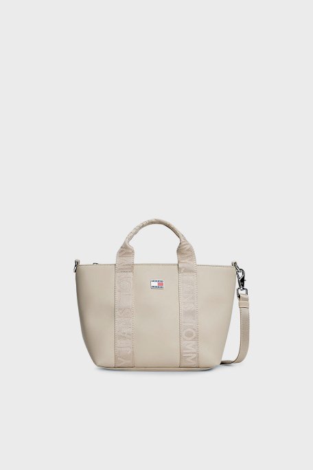 Tommy Jeans Logolu Sabit Askılı ve Ayarlanabilir Askılı Bayan Çanta AW0AW18063 ABY BEJ - Tommy Jeans