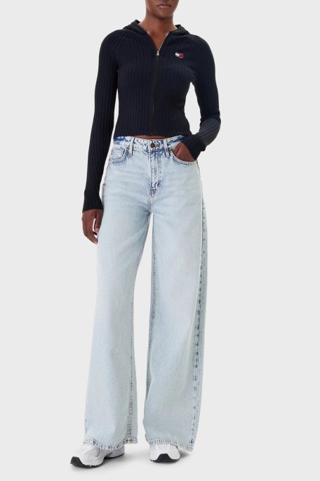 Tommy Jeans Logolu Slim Fit Kapüşonlu Ribana Örgülü Crop Bayan Sweat DW0DW20974 BDS SİYAH - Tommy Jeans (1)