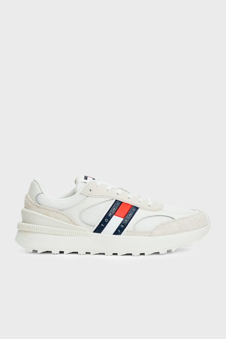 Tommy Jeans Logolu Süet Detaylı Kalın Tırtıklı Taban Sneaker Erkek Ayakkabı EM0EM01537 YBL BEYAZ - Tommy Hilfiger