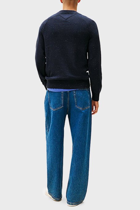 Tommy Jeans Pamuk Karışımlı Slim Fit Bisiklet Yaka Logo İşlemeli Erkek Kazak DM0DM22097 C1G LACİVERT - Tommy Jeans (1)