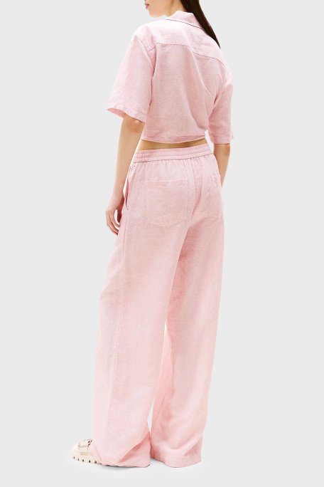 Tommy Jeans Pamuk ve Keten Karışımlı Çizgili Wide Leg Bayan Pantolon DW0DW20352 TH3 AÇIK PEMBE - Tommy Jeans (1)