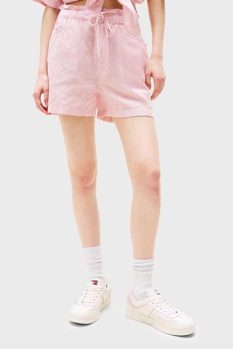 Tommy Jeans Pamuk ve Keten Karışımlı Regular Fit Normal Bel Mini Kadın Short DW0DW20360 TH3 AÇIK PEMBE - Tommy Jeans