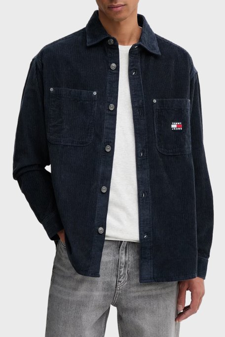 Tommy Jeans Pamuklu Loose Fit Uzun Kollu Kadife Erkek Gömlek DM0DM22016 C1G LACİVERT - Tommy Jeans