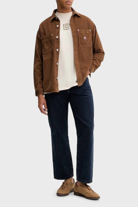 Tommy Jeans Pamuklu Loose Fit Uzun Kollu Kadife Erkek Gömlek DM0DM22016 GVP KAHVE - Tommy Jeans (1)