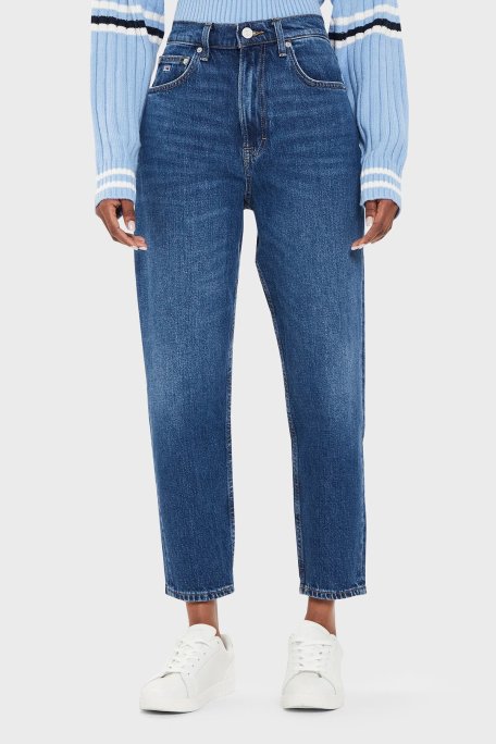 Tommy Jeans Pamuklu Mom Fit Yüksek Bel Jeans Bayan Kot Pantolon DW0DW19244 1BK LACİVERT - Tommy Jeans