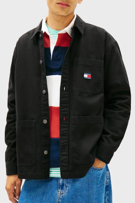 Tommy Jeans Pamuklu Oversize Fit Logolu Uzun Kollu Erkek Gömlek DM0DM20236 BDS SİYAH - Tommy Jeans