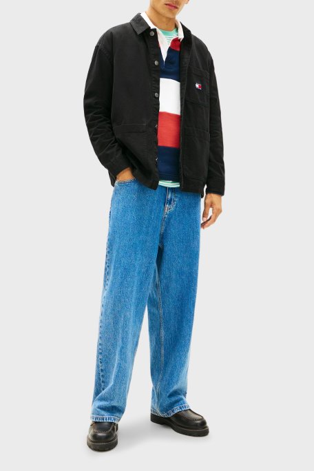 Tommy Jeans Pamuklu Oversize Fit Logolu Uzun Kollu Erkek Gömlek DM0DM20236 BDS SİYAH - Tommy Jeans (1)