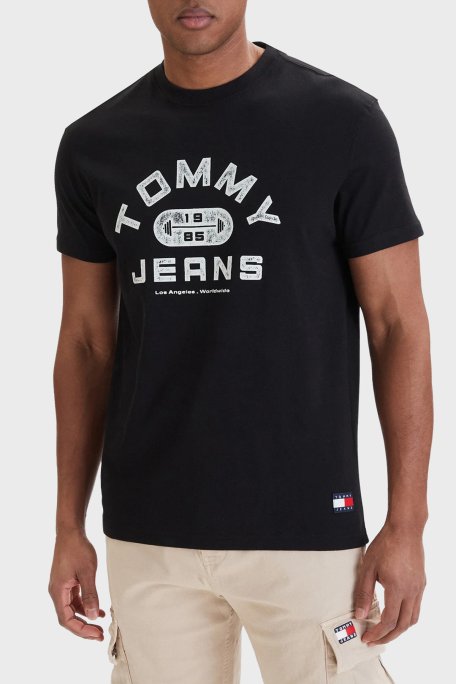 Tommy Jeans Pamuklu Regular Fit Baskılı Bisiklet Yaka Erkek T Shirt DM0DM22551 BDS SİYAH - Tommy Jeans