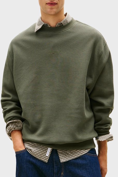 Tommy Jeans Pamuklu Regular Fit Bisiklet Yaka Erkek Sweat DM0DM21622 MRH KOYU YEŞİL - Tommy Jeans