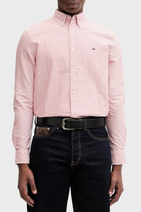 Tommy Jeans Pamuklu Regular Fit Çizgili Uzun Kollu Erkek Gömlek DM0DM20668 XL0 KIRMIZI - Tommy Jeans