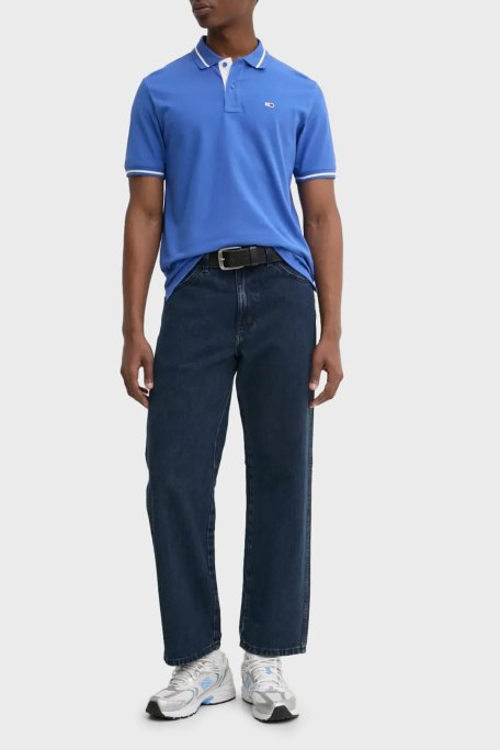 Tommy Jeans Pamuklu Regular Fit Düğmeli Erkek Polo Yaka T Shirt DM0DM20745 C6E MAVİ - Tommy Jeans (1)