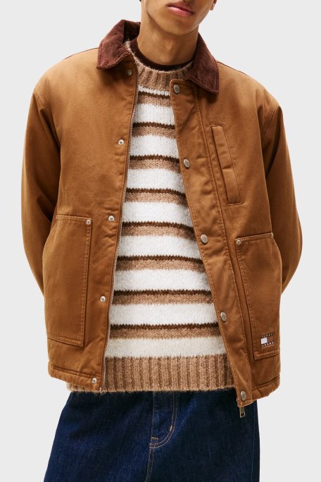 Tommy Jeans Pamuklu Regular Fit Kadife Yaka Detaylı Erkek Ceket DM0DM22047 GVP KAHVE - Tommy Jeans