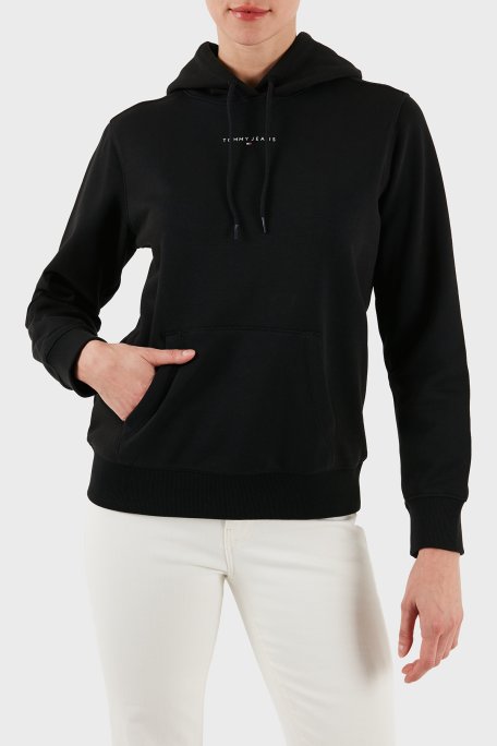 Tommy Jeans Pamuklu Regular Fit Kapüşonlu Logolu Kadın Sweat DW0DW21963 BDS SİYAH - Tommy Jeans