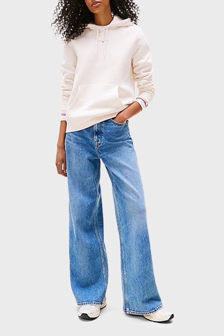 Tommy Jeans Pamuklu Regular Fit Kapüşonlu Logolu Bayan Sweat DW0DW21963 YBH BEYAZ - Tommy Jeans (1)