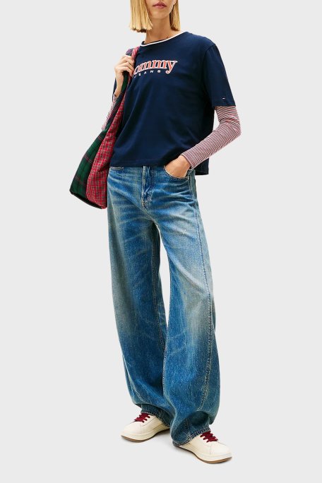 Tommy Jeans Pamuklu Regular Fit Logolu Bisiklet Yaka Bayan T Shirt DW0DW22563 C1G LACİVERT - Tommy Jeans (1)