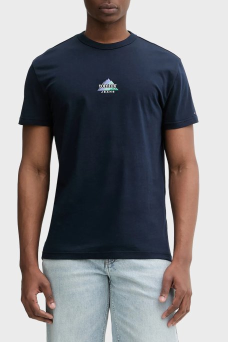 Tommy Jeans Pamuklu Regular Fit Logolu Bisiklet Yaka Erkek T Shirt DM0DM22311 C1G LACİVERT - Tommy Jeans