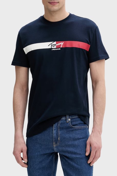 Tommy Jeans Pamuklu Regular Fit Logolu Bisiklet Yaka Erkek T Shirt DM0DM22539 C1G LACİVERT - Tommy Jeans