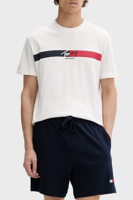 Tommy Jeans Pamuklu Regular Fit Logolu Bisiklet Yaka Erkek T Shirt DM0DM22539 YBL BEYAZ - Tommy Jeans