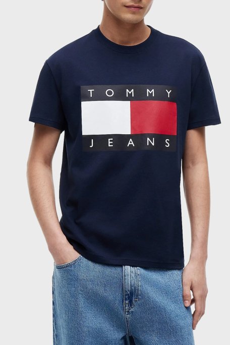 Tommy Jeans Pamuklu Regular Fit Logolu Bisiklet Yaka Erkek T Shirt DM0DM22645 C1G LACİVERT - Tommy Jeans