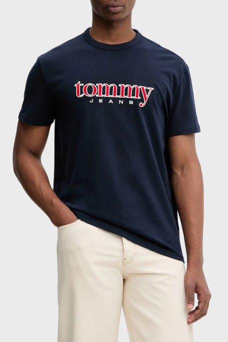 Tommy Jeans Pamuklu Regular Fit Logolu Bisiklet Yaka Erkek T Shirt DM0DM22719 C1G LACİVERT - Tommy Jeans