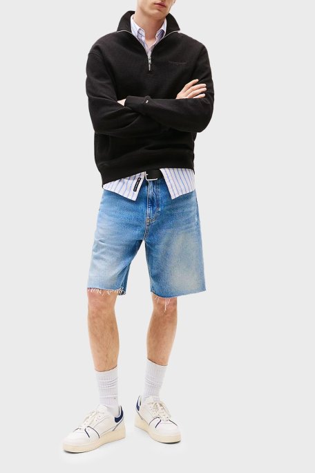 Tommy Jeans Pamuklu Regular Fit Yarım Fermuarlı Dik Yaka Logolu Erkek Sweat DM0DM21880 BDS SİYAH - Tommy Jeans (1)