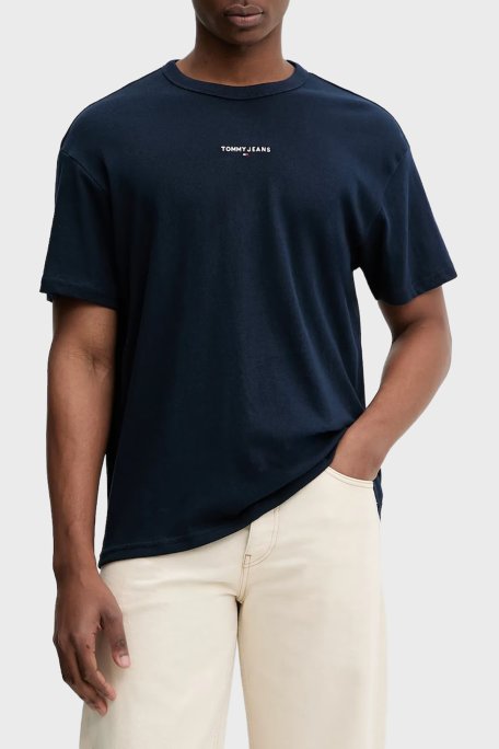 Tommy Jeans Pamuklu Relaxed Fit Logolu Bisiklet Yaka Erkek T Shirt DM0DM21110 C1G LACİVERT - Tommy Jeans