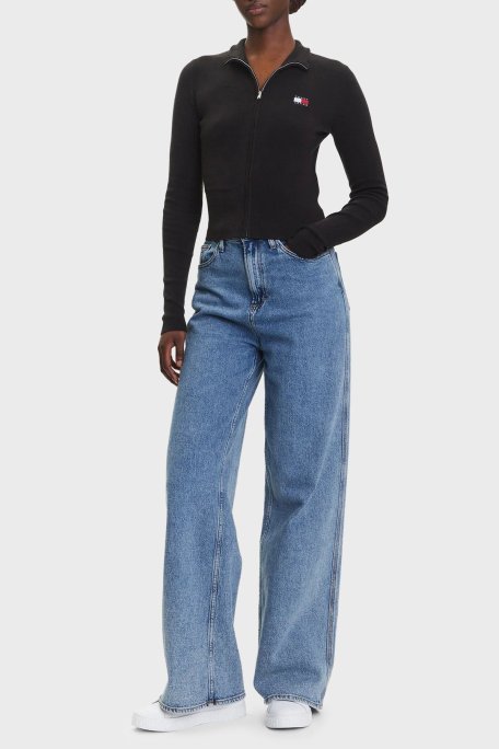 Tommy Jeans Pamuklu Slim Fit Fermuarlı Dik Yaka Crop Bayan Sweat DW0DW20967 BDS SİYAH - Tommy Jeans (1)