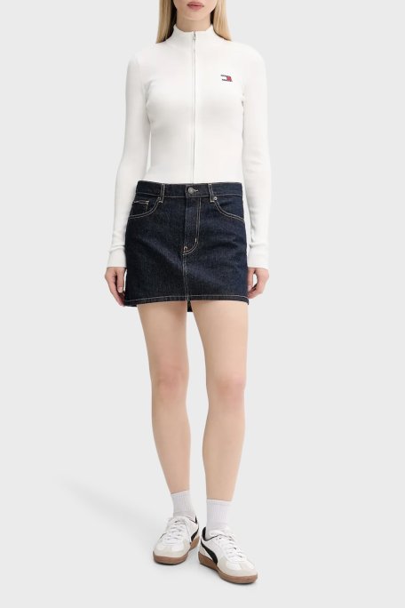 Tommy Jeans Pamuklu Slim Fit Fermuarlı Dik Yaka Crop Bayan Sweat DW0DW20967 YBL BEYAZ - Tommy Jeans (1)