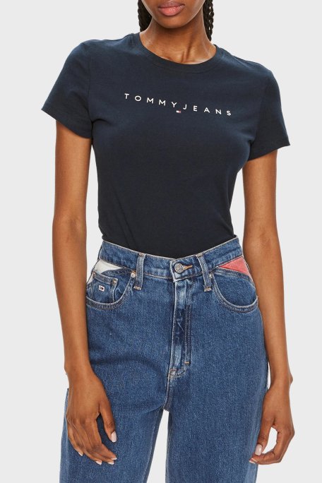 Tommy Jeans Pamuklu Slim Fit Logo Baskılı Bisiklet Yaka Kadın T Shirt DW0DW18398 0G0 LACİVERT - Tommy Jeans